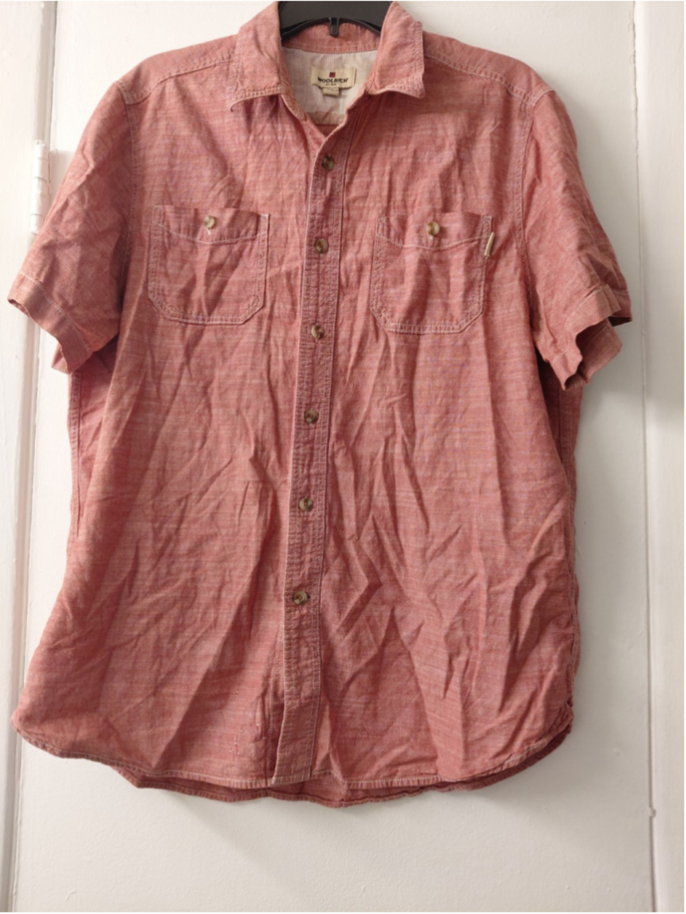 Woolrich Heather Red Button Up Shirt Men's Large Casual Short Sleeve Classic